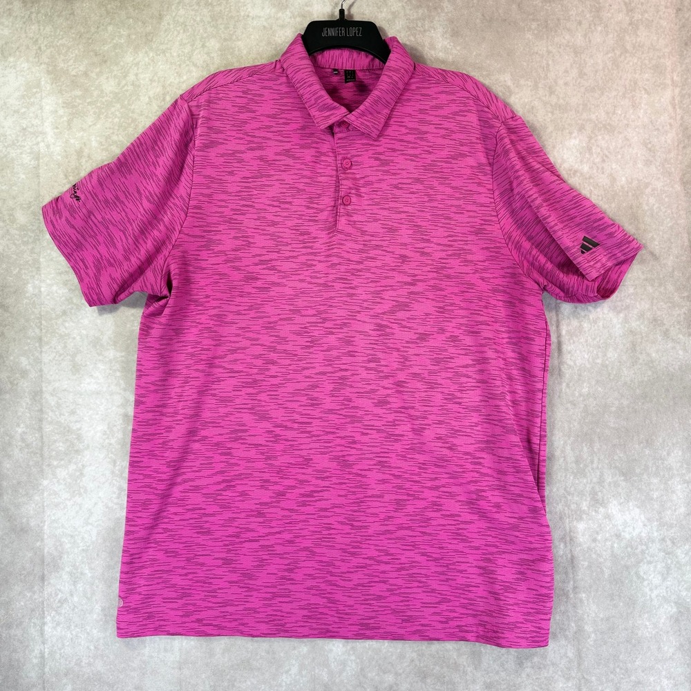 Adidas Polo Shirt Men XL Pink Space Dye Performance Pebble Beach Stretch Wick